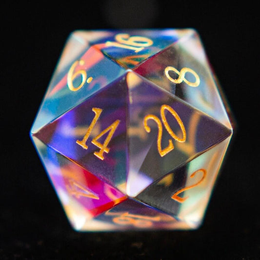D20 en verre multicolore