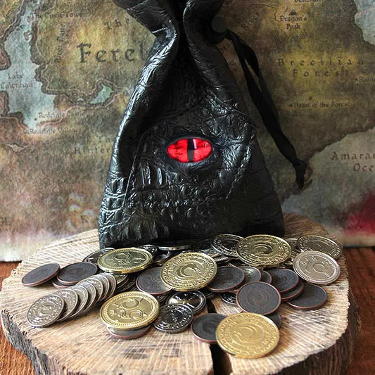 60 Pièces en Métal + Bourse en Cuir de Dragon