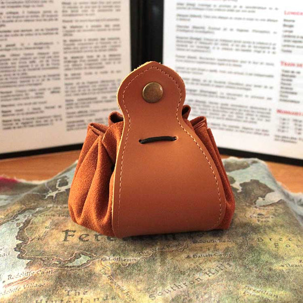 Petite bourse cuir retourné marron rangement petit objet bijoux emballage cadeau